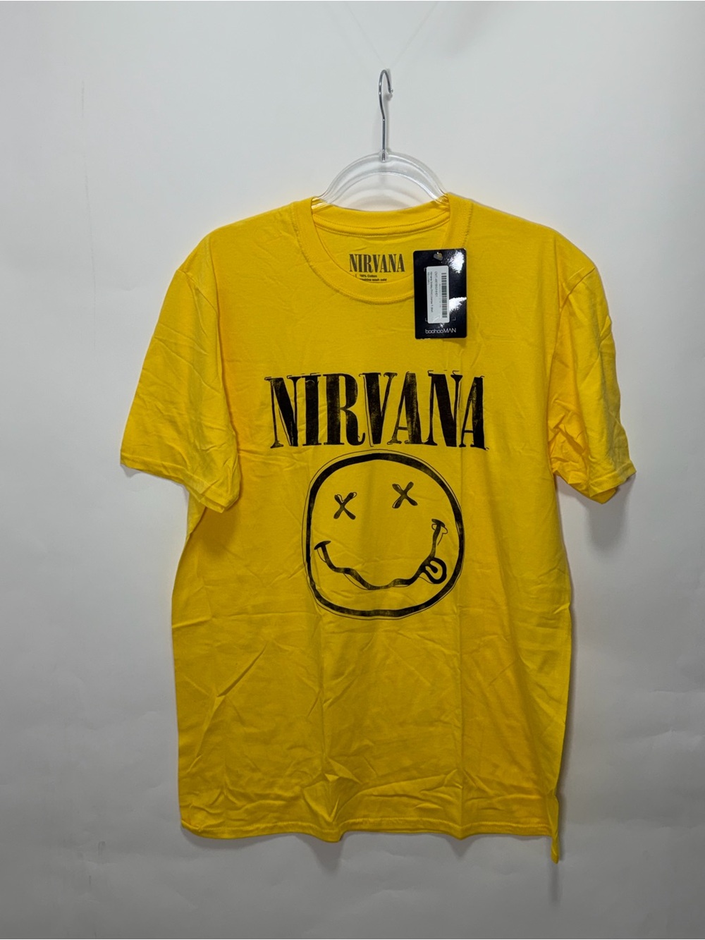 Boohoo Mens Yellow Nirvana Graphic Short Sleeve Tee